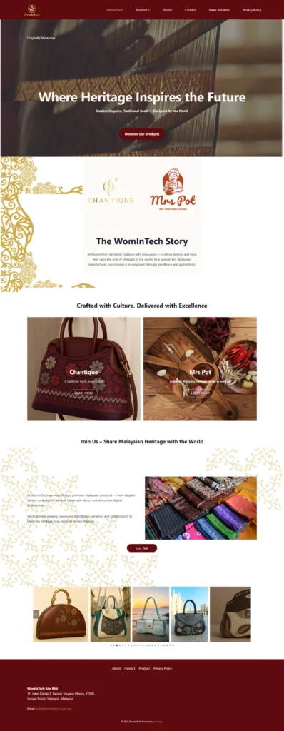 screenshot of womintech design