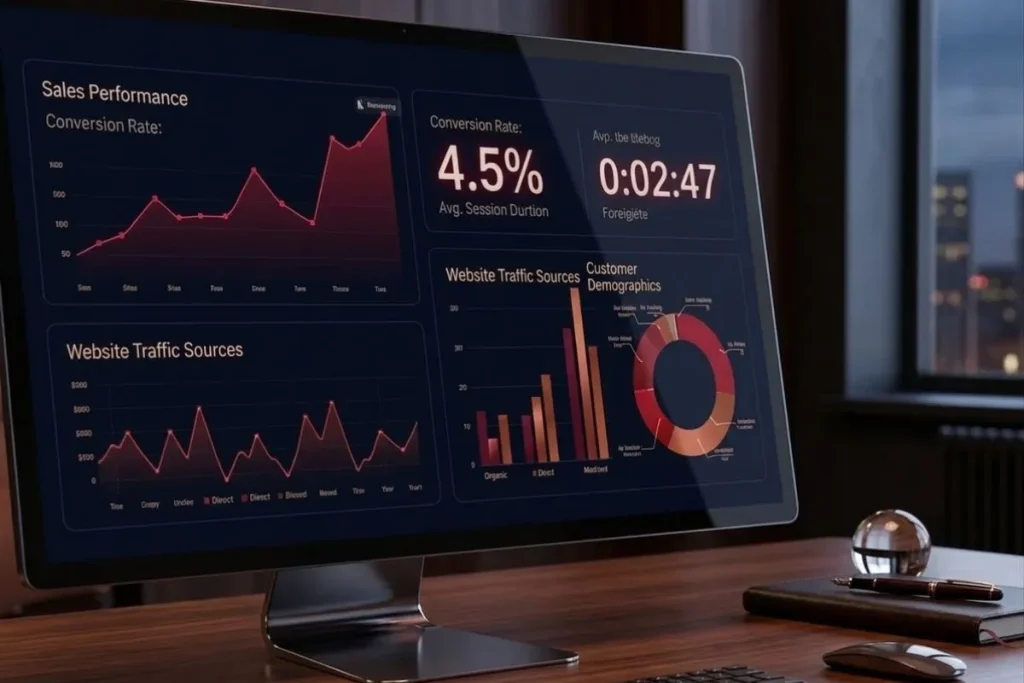 a dashboard showing website traffic data and other metrics